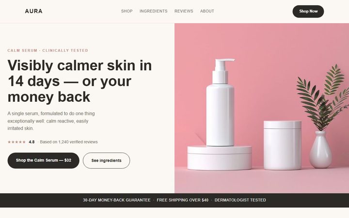 Aura Skincare — landing de producto del proyecto de muestra