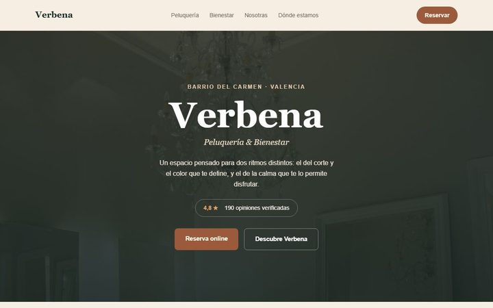 Verbena, peluquería y bienestar — portada del proyecto de muestra